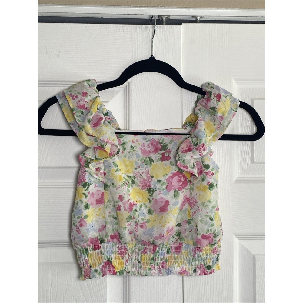 Janie and Jack Floral Ruffle Smocked Top Girls Size 6 Pink Yellow White Blouse